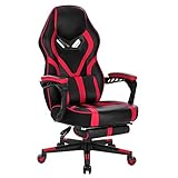 WOLTU Gaming Stuhl Racing Stuhl Chefsessel Bürostuhl Arbeitsstuhl Schreibtischstuhl Computerstuhl PC Stuhl mit Rollen Lendenstützte Fußstützte aus Kunstleder Rot BS95rt