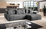 Furnix Ecksofa Calvani mit Schlaffunktion und Bettkasten - Couch Wohnzimmersofa mit Kissen - L-Form Sofa, Stellfüße in Chromoptik - B280 x T190 x H91 cm, Liegefläche 230 x 149 cm - EN 24 (grau)