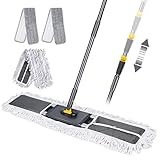 Myiosus Flacher Bodenwischer, Groß Wischmopp mit 154cm Verstellbar Edelstahlgriff, Floor Mop für Hartholz Fliesen Marmor Laminat, Baumwolle & Mikrofaser Mopp Set mit 3 Wiederverwendbar Wischpads