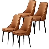 Moderne Küche, 4 wasserdichte Loungesessel aus PU-Leder mit Füßen aus Kohlenstoffstahl, für Wohnzimmer, Schlafzimmer, Küche, Esszimmerstühle (Farbe: Braun)