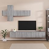 Tidyard 7-TLG. TV Schrank Set Wohnwand Wohnzimmer TV Set TV Lowboard Moderne Schrankwand Wandschrank Mediawand Anbauwand Fernsehtisch TV Möbel Wohnzimmerset Grau Sonoma Holzwerkstoff