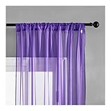 Mesnt Gardinen Wohnzimmer, Polyester Halbtransparenter Voile Vorhang für Schlafzimmer, Hellviolett, H115 x B132 cm