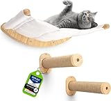 AZANO® Kletterwand Katze | Katzenhängematte [Extra Stabil und Groß] mit Katzentreppe für die Wand | der Kratzbaum 2.0 | Katzenleiter mit Schlafplatz | Katzenbett zum Klettern aus Natur-holz | 3-Teilig