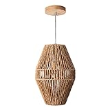 Pendelleuchte Esstisch Vintage,Hängelampe Boho 1 Flammige E27 Lampen Woven Cage Papier Lampenschirm Retro Wohnzimmer Hängend Lampe Schlafzimmer für Flur Küche Café Bar,Ø 24cm,Höhe max 154cm