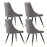 Wahson Esszimmerstühle 4er Set, Küchenstuhl aus Samt, Polsterstuhl mit Metallbeine, Wohnzimmerstuhl mit Rücklehne, Knopfgetuftete Sessel für Esszimmer/Küche, Grau