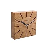 Mex-System Wanduhr Holz Eiche Geölt 14,5 x 14,5 cm - Kleine Tischuhr Holz - Wanduhren Modern Wohnzimmer – Schlafzimmer Uhr Wand - Wanduhr Ohne Tickgeräusche – Standuhr Klein