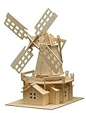 Pebaro 873 Holzbausatz Windmühle, 3D Puzzle Bauwerk, Modellbausatz, Basteln mit Holz, Holzpuzzle, Bastelset, vorgestanzte Holzplatte, ausbrechen, zusammenstecken, fertig, Geschenkidee
