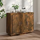 JUNZAI Sideboard, Schlafzimmer Kommode, Komodenschrank, Küchenschrank, Commode, Flurkommode, Schrank, Schlafzimmerkommode, Räuchereiche 92x35x75 cm Holzwerkstoff