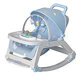 Schaukel Baby mit Rädern, für Baby 0-36 Monate,0 bis 30 kg,Abnehmbar Kinderwippe Baby 3 Punkt Gurt, mit Esstisch und Spieluhr, Markise Babystühle Und Wippen Von Geburt An 0-36 Monate Baby,Blue