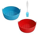 2pcs Air Fryer Silikontopf,Heißluftfritteuse Korb Silikon Heißluftfritteuse Zubehör Ersatz,Air Fryer Silicone Pot, Air Fryer Silicone Baking Tray, Air Fryer Zubehör für die Küche zu Hause(blau + rot)