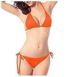 Bikini Push up Damen-Badeanzug, 2-teilig, Tie Knot Bikinihose, Niedrige Taille Swimsuit, einfarbig,Sommer am Strand, Bikini-Set V-Anschluss Sexy Bademode Bikini Rückenfrei Strapsen Beachwear Sexy Set