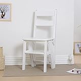 Leiterstuhl, Holzleiterhocker, 4 Stufen, klappbarer Tritthocker, Leiter, Heimküche, Bibliothek, multifunktional, faltbar, Treppenstuhl, Trittleiter, Weiß