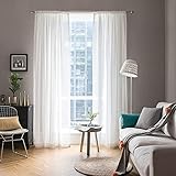 MIULEE Voile Vorhang Transparente Gardine aus Voile Einfarbig Stangendurchzug Transparent Wohnzimmer Luftig Dekoschal für Schlafzimmer 2er Set 145 x 140cm (H x B), Rod Pocket Weiß