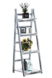 CLP Leiterregal Frederika Aus Holz Mit 4 Ablageflächen I Klappbares Dekoregal Im Landhausstil I Blumenregal Mit 4 Ablageflächen, Farbe:antik-grau