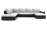 Bettso -Ecksofa mit Schlaffunktion und Bettkasten, Couch für Wohnzimmer, Schlafsofa Sofagarnitur Sofa Eckcouch L-Form Wohnlandschaft mit Bettfunktion (310x75x195cm)-SAGA 315/190 Hellgrau+Schwarz Links