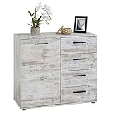 Kommode Sideboard Schrank Chicago Shabby Chic, mit Tür und 4 Schubladen, Vintage Look Highboard