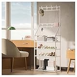 AARONG Kleiderständer, Hängeregale für Flur, Baum mit 4 Schuhregalen, Metallgarderobe mit 8 Haken, Eingangsmöbel für Flur, Wohnzimmer, Aufbewahrungsregal, Organizer für Zuhause (Farbe: Schwarz, Grö