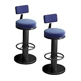 LXHLHWXF Barhocker 2er Set, Mit Esszimmerstühlen Mit Geflochtener Rückenlehne, Mechanische Drehhöhenverstellung Tresenhocker, Kücheninsel Aus Samt Barstühle Bistrohocker(Size:45-60cm,Color:blau)
