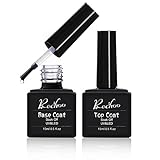 Rechoo 2pcs Base and Top Coat (15ML*2), Unterlack & Überlack Set for Nail Art, No Wipe UV Gel Nagellack Gellack für Nageldesign