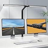 Hapfish Schreibtischlampe LED mit Klemmbar, 24W Super Lange Dimmbar Schreibtischleuchte mit Doppelter Lichtquelle, mit Lichtsensor, 5 Farbtemperatur, Tischlampe für Büro, Monitor, Studio