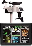 Sainlogic Wetterstation Funk mit Außensensor, 8-in-1 Funk Wetterstation mit Wettervorhersage,Temperatur, Luftdruck, Luftfeuchtigkeit, Windmesser, Regenmesser, Mondphrase, Wecker (schwarz)