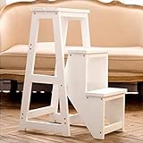 Klappbarer Tritthocker Holz 3-Stufen-Hocker für Erwachsene & Innen Klapptrittleiter Küche Holzleitern (weiß)