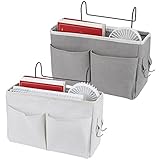 95Street Bett Hängender Korb,2PCS Betttaschen Hochbett,Hängetasche Aufbewahrungstasche Nachttisch Tasche, Bett Organizer,Geeignet ​für Buch,Magazin,Kopfhörer Usw(Grau und Weiß)