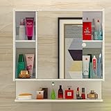 REHOOF An der Wand montierter Badezimmer-Medizinschrank mit Spiegel, platzsparender Aufbewahrungsschrank über der Toilette mit 5 offenen Regalen, Oberflächen- oder Wandmontage