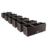 6X Blumenkasten Blumentopf Rattan-Optik mit Halterungen Pflanztopf Wasserstandsanzeiger Balkonkasten Pflanzkästen