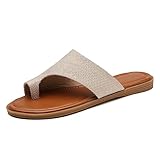 Tilocow Ballenzeh-Sandalen für Damen, bequeme Ballenzehenkorrektur, flache Schuhe, orthopädische Zehenring, Flip-Flops, Jute, Beige, 40 EU