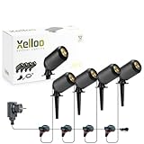 Xelloo Gartenleuchten Set JERO, 12 Volt, 4 Stück Aluminium/PVC Designarmaturen 1,6W LED warmweiß mit Erdspieß, wasserdicht (IP44) und mit praktischem Schiebeanschluss