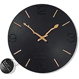 FLEXISTYLE Modern Wanduhr Branch 30cm Holz holzoptik Wanduhren Uhren für Büro Wohnzimmer Schlafzimmer Dekoartikel Quarzuhr (HDF, Schwarz) (Schwarz)