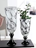 Gilde Pokal Vase Trophy schwarz/weiß mit Marmoroptik auf schwarzem Fuß H: 45 cm Ø 16 cm 50646
