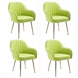 Moderne Küchen-Esszimmerstühle, Esszimmerstühle, 4er-Set, Wohnzimmer-Sessel, modernes Leder, gepolsterte weiche Stühle mit hoher Rückenlehne, Metallbeine, Lounge-Stühle (Farbe: Grün)