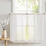 TOPICK Scheibengardinen Transparent Scheibengardine Landhausstil Bistrogardine mit Kreuzmuster Sheer Gardine Kurztores Gaze Fensterschal für Küche Wohnzimmer Landhaus 2er Set 60cm Elfenbein Weiß