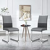 Kayan 2 x Esszimmerstühle 2er Set Esszimmerstuhl Küchenstuhl Polsterstuhl, Stuhl mit Rückenlehne, Sitzfläche aus PU Kunstleder und Leinen (Grau)
