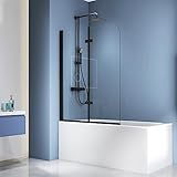 Meykoers Duschwand für Badewanne Schwarz, 2-teilig Faltbar Badewannenfaltwand Duschabtrennung Badewanne aus 6mm ESG Sicherheitsglas, 100 x 140cm, Badewanne Trennwand mit Rahmenlosen