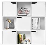 DREAMADE Wohnzimmerschrank aus Holz, Würfelregal mit Großem Stauraum, Büroregal mit Türen & Geteilte Fächer, Standregal für Wohnzimmer Kinderzimmer Büro Studierzimmer, Weiß/Dunkelgrau (Modell 3)