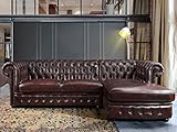 LINEA SOFA Chesterfield Ecksofa - Ecke Rechs - Büffelleder - Rotbraun - Brenton