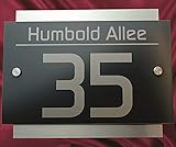 Hausnummer Anthrazit V2A Edelstahl Design Hausnummernschild Gravur RAL 7016 Leskow Metalldesign