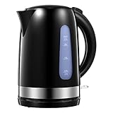 FOHERE Wasserkocher - 2200W Schnellkochfunktion - 1.7L - 360° Basis - Herausnehmbarer Kalkfilter - Trockenkochschutz - BPA frei - Wasserstandsanzeigen - Optimierte Ausgusstülle - Schwarz