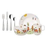Villeroy & Boch - Hungry as a Bear, 7tlg. Kinder-Tafelset mit Besteck, Premium Porzellan, Edelstahl 18/10, Weiß/Bunt