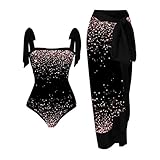 Vuncio Badeanzug Mit Cover up Damen Lang Vertuschung Große Größe Einteiliger Damen Monokini Push up Sexy Rückenfrei Blumen Druck Strand Sport Beachwear 2 Teilig