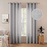 MIULEE 2er Set Voile Vorhang Sheer Leinenvorhang mit Ösen Transparente Unregelmäßige Textur Gardine Ösenschal Fensterschal Lichtdurchlässig für Schlafzimmer 225 x 140cm (H x B) Hellgrau