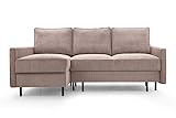 BETTSO -Ecksofa mit Schlaffunktion und Bettkasten - Scandinavian Design Couch, Sofagarnitur, Couchgarnitur, Polsterecke,Cord Stoff-Emma Puder Rosa