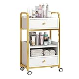 POCHY Rollwagen, mehrschichtiger Holz-Beistelltisch, bremsbare Räder, Aufbewahrungswagen mit Schublade, Servierwagen, mobiler Heim-Servierwagen