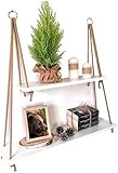 Wandregal, Bücherregal, Boho Deko als 2 Tier Regale - Regal Hergestellt im Skandinavischen Stil - Wanddekoration Hängeregal mit Jute Seil - Schweberegal für Wohnzimmer