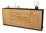 Stil.Zeit Sideboard Eleni - Korpus anthrazit matt - Front Holz-Design Eiche (180x79x35cm) Push-to-Open Technik & Leichtlaufschienen