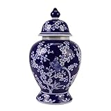 Traditionell Keramische Tempel Ingwerglas Blumenvase Teekanister Pflaumenblüten und Vogelmuster Blaues und Weißes Porzellan als Sammlerstücke