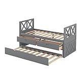 KecDuey Jungenbett 90 x 200cm, 90x 190cm Einzelbett, Einzelgröße Multifunktionales Tagesbett mit Schubladen und Trundle, Doppelbett Grau